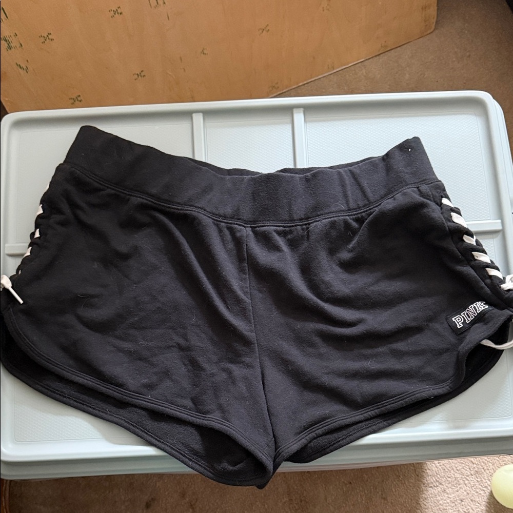 PINK Victoria's Secret Black Lace-Up Side Athletic Shorts